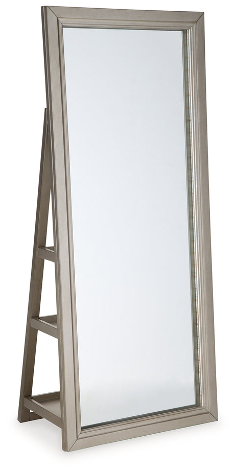 Evesen Champagne Floor Standing Mirror with Storage from Ashley - Luna Furniture