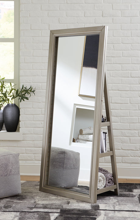 Evesen Champagne Floor Standing Mirror with Storage from Ashley - Luna Furniture