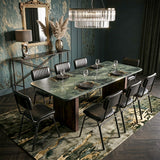 Abstract Green Marble and Dark Mango Base 76" Dining Table from Home Trends & Design - Luna Furniture