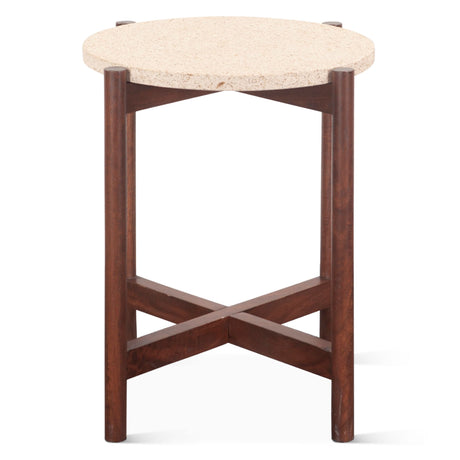 Abstract 18" Side Table with Casted Cement Top and Mango Wood Base from Home Trends & Design - Luna Furniture