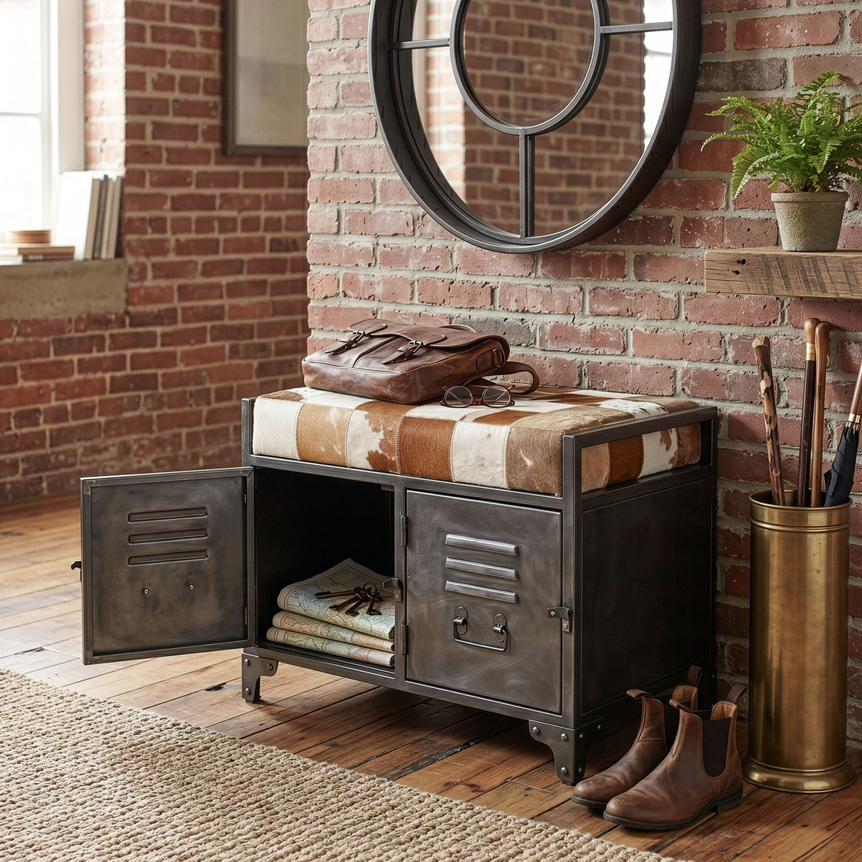 Austin 23" Small Brown Hair on Hide Reclaimed Locker Bench