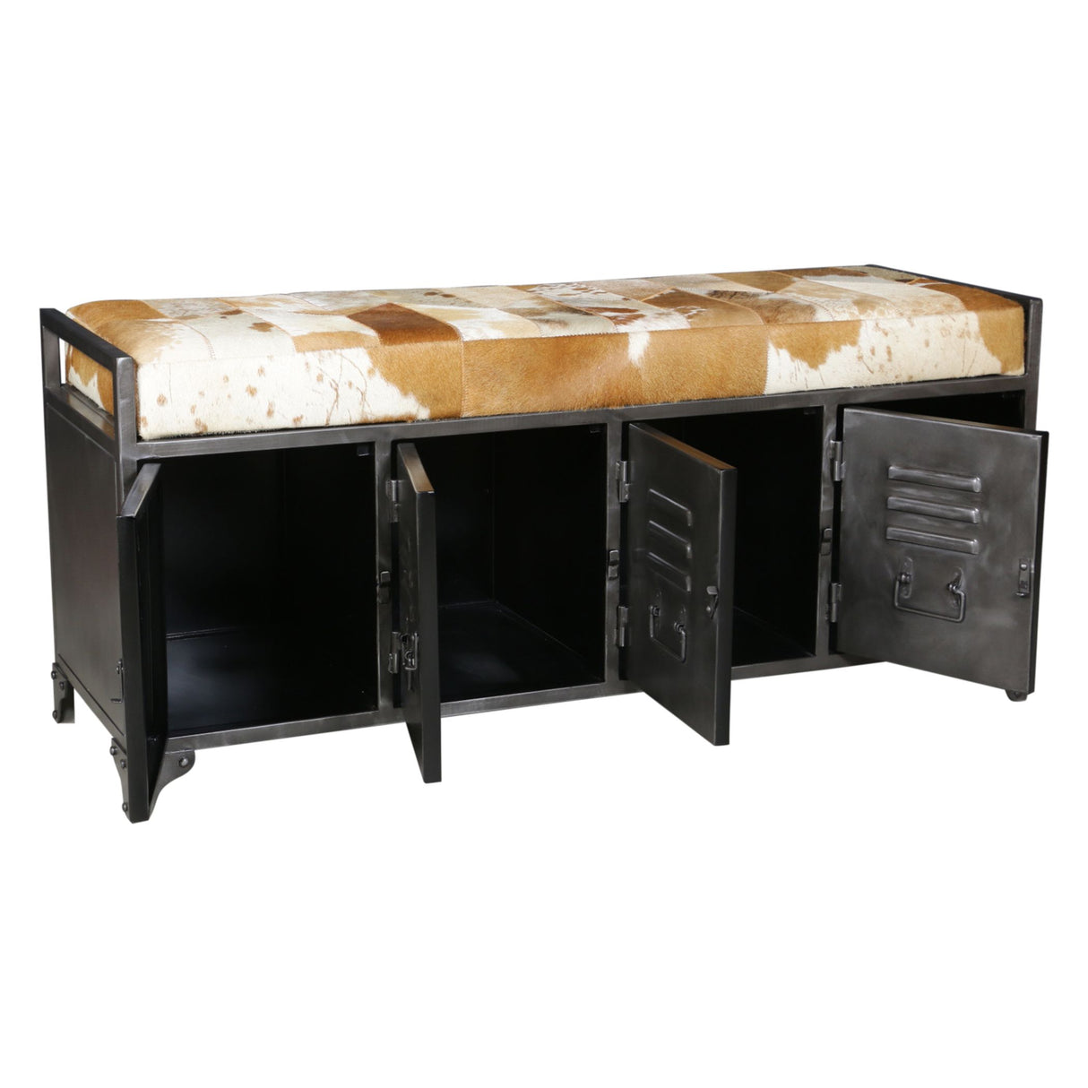 Austin 47" Large Brown Hair on Hide Reclaimed Locker Bench
