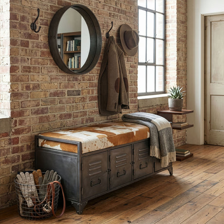Austin 47" Large Brown Hair on Hide Reclaimed Locker Bench from Home Trends & Design - Luna Furniture