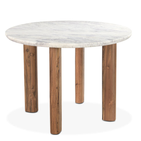 Barcelona 54" Round Dining Table with White Marble and Reclaimed Wood Legs from Home Trends & Design - Luna Furniture