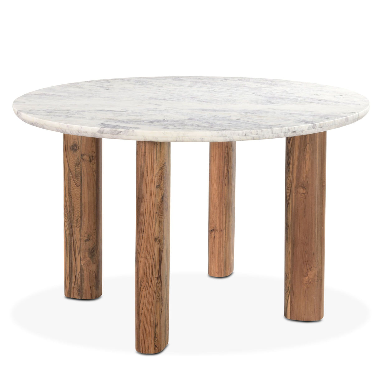 Barcelona 54" Round Dining Table with White Marble and Reclaimed Wood Legs from Home Trends & Design - Luna Furniture