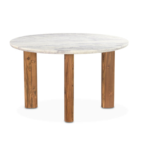 Barcelona 54" Round Dining Table with White Marble and Reclaimed Wood Legs from Home Trends & Design - Luna Furniture