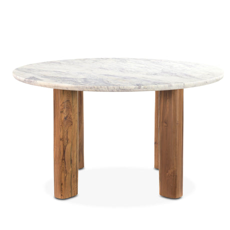Barcelona 54" Round Dining Table with White Marble and Reclaimed Wood Legs from Home Trends & Design - Luna Furniture