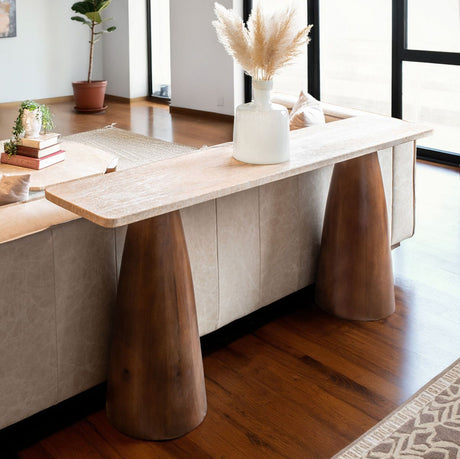 Breton 72" Console Table with Travertine Top in Walnut from Home Trends & Design - Luna Furniture