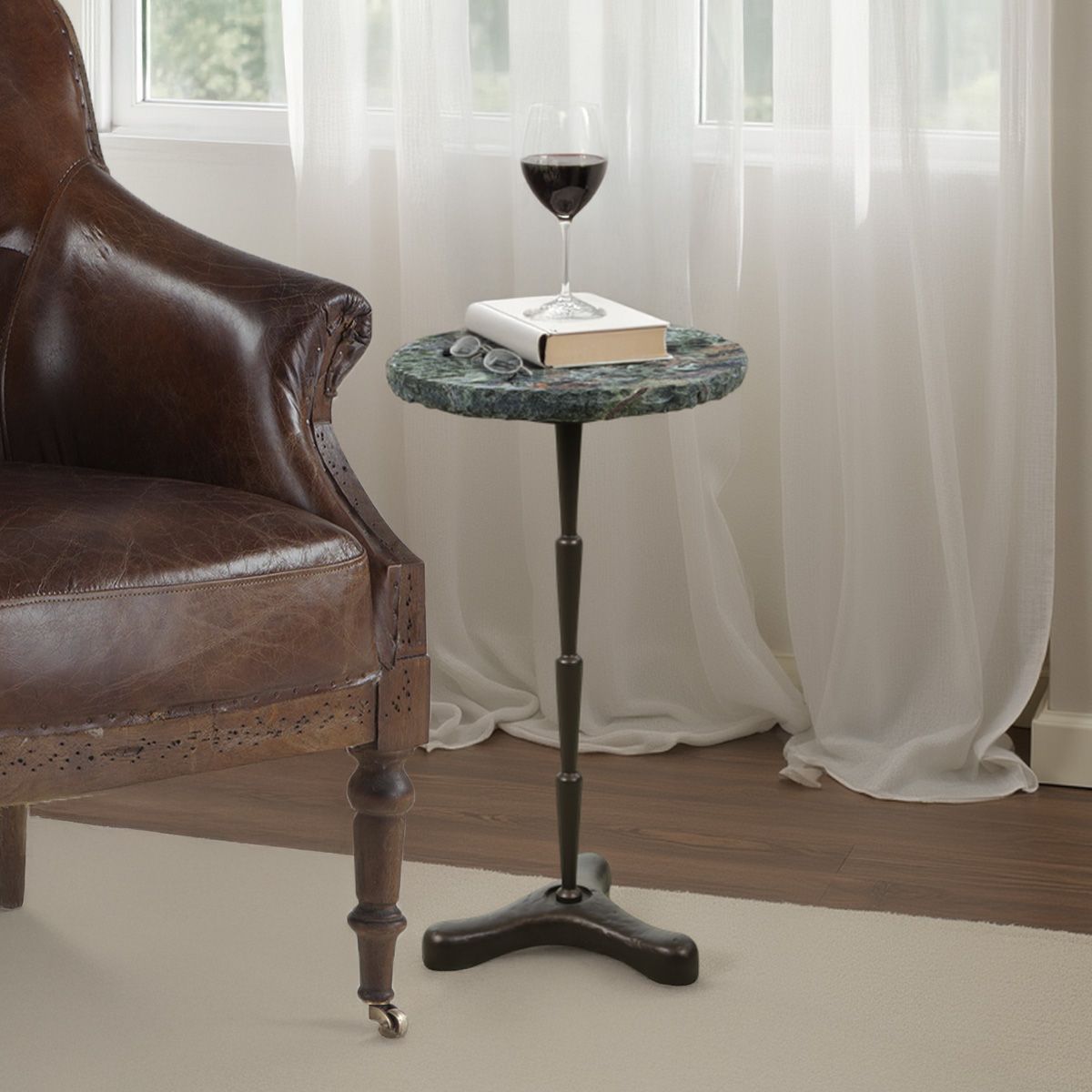Breton 15" Accent Table with Green Bidasar Marble and Iron from Home Trends & Design - Luna Furniture
