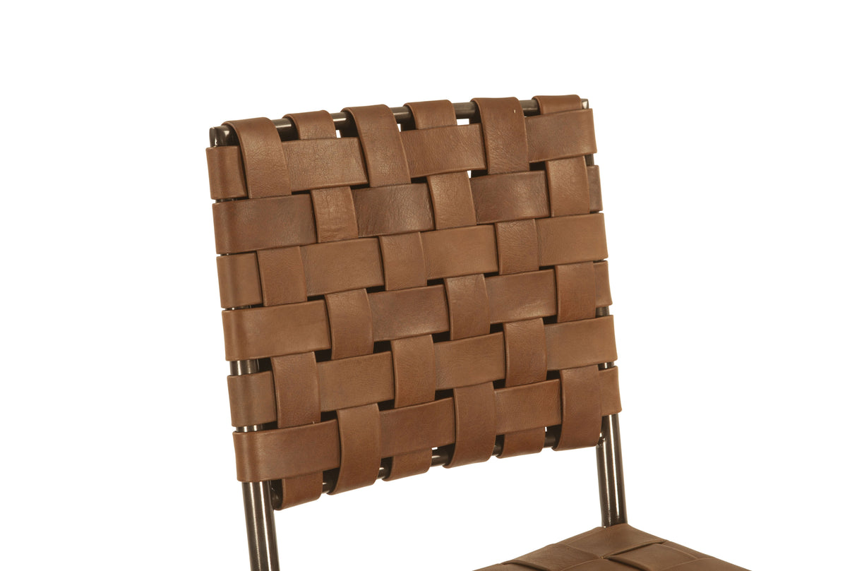 Copenhagen 17" Bar Chair in Brown Buffalo Leather and Iron from Home Trends & Design - Luna Furniture