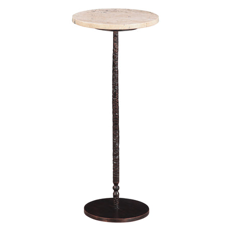 Detroit 10" Side Table in Beige Travertine with Hammered Base from Home Trends & Design - Luna Furniture