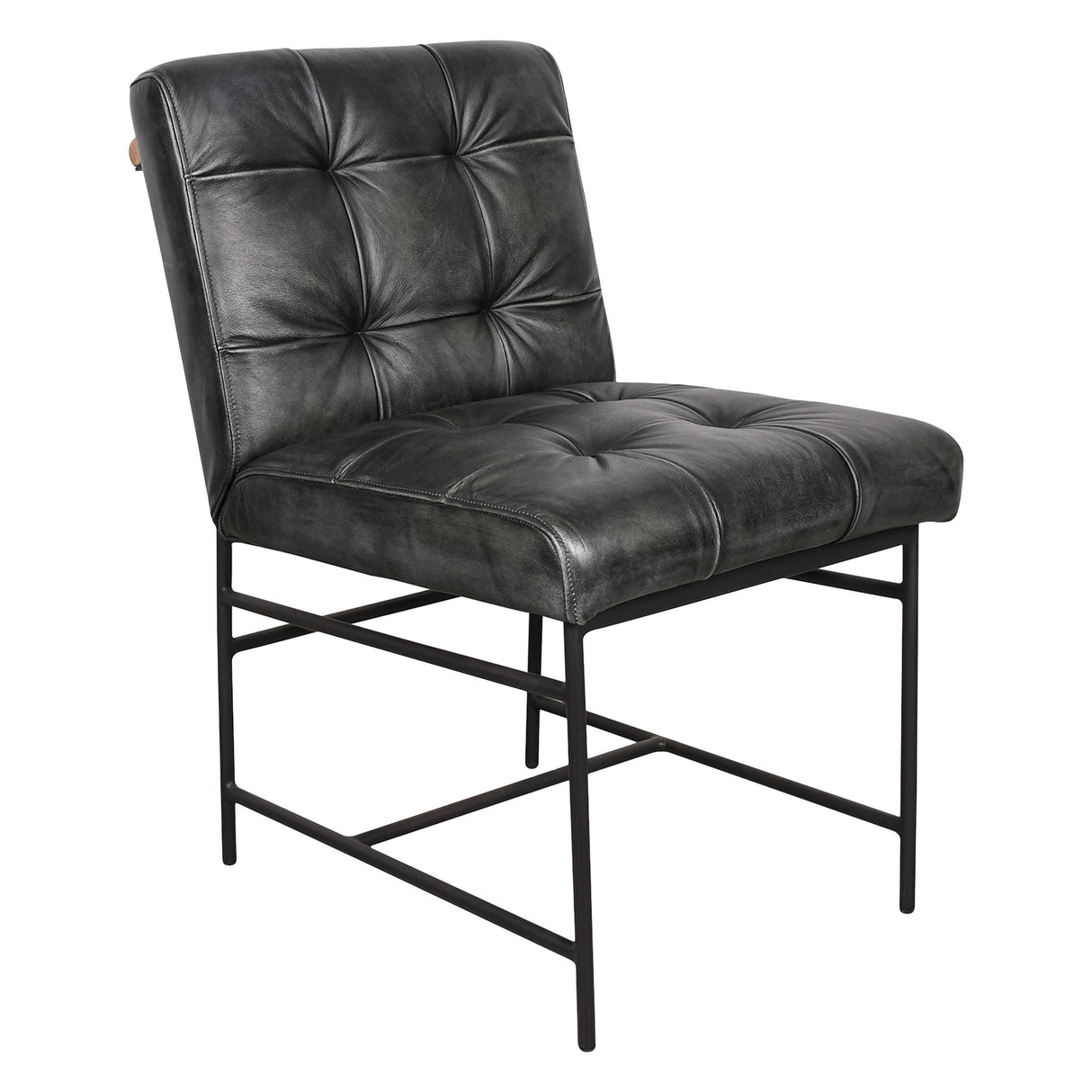 Essex Stockton 19" Dining Chair in Weathered Black Leather, Set of 2 from Home Trends & Design - Luna Furniture