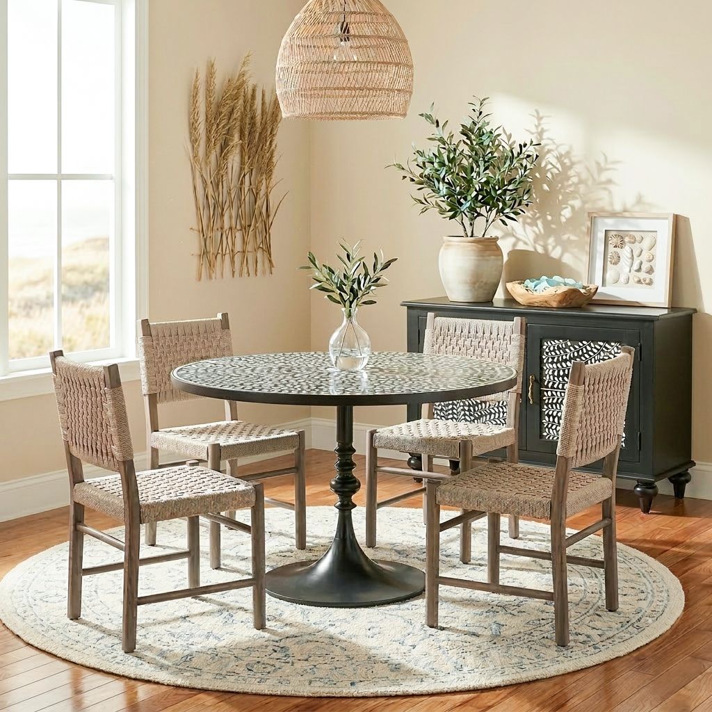 Fleur 36" Round Table with Floral Horn Inlay and Black Iron Powder Coated from Home Trends & Design - Luna Furniture