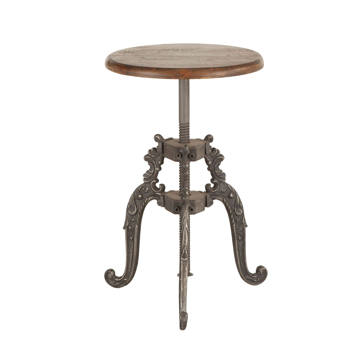 French Vintage 16" Adjustable Stool in Weathered Teak from Home Trends & Design - Luna Furniture