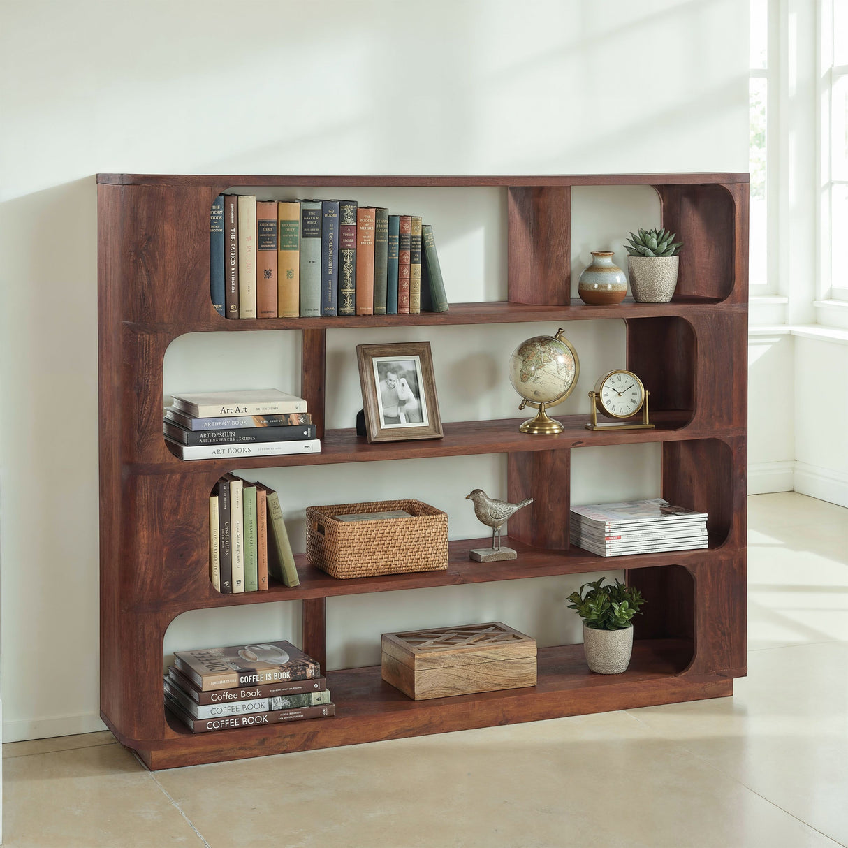 Henderson 67" Wide Bookshelf in Pecan Brown from Home Trends & Design - Luna Furniture