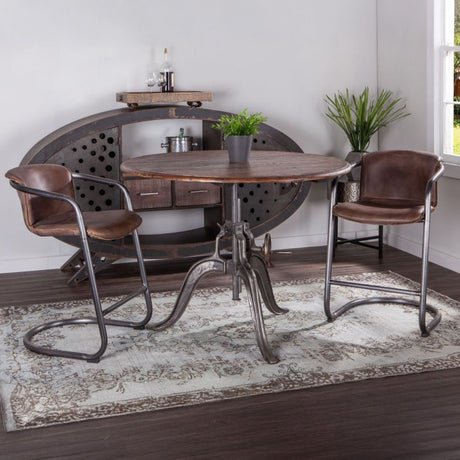 Industrial Loft 48" Adjustable Round Dining Table in Weathered Teak from Home Trends & Design - Luna Furniture