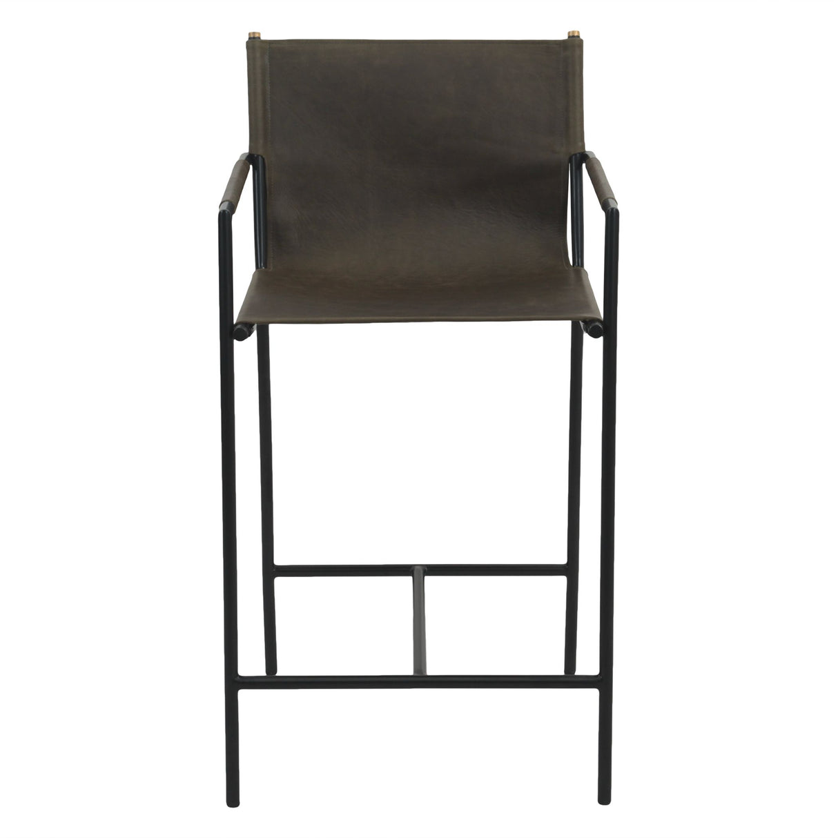 Irvine 20" Counter Armchair in Olive Green Leather and Iron from Home Trends & Design - Luna Furniture