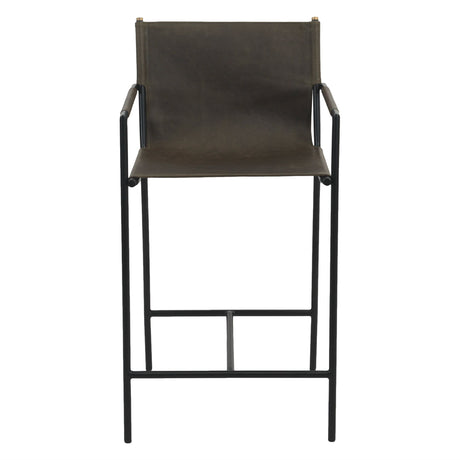 Irvine 20" Counter Armchair in Olive Green Leather and Iron from Home Trends & Design - Luna Furniture