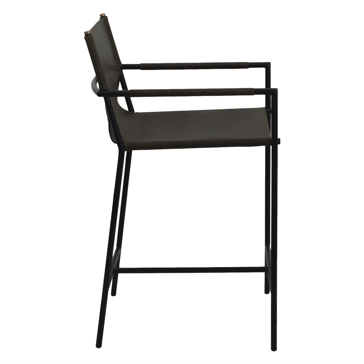 Irvine 20" Counter Armchair in Olive Green Leather and Iron from Home Trends & Design - Luna Furniture