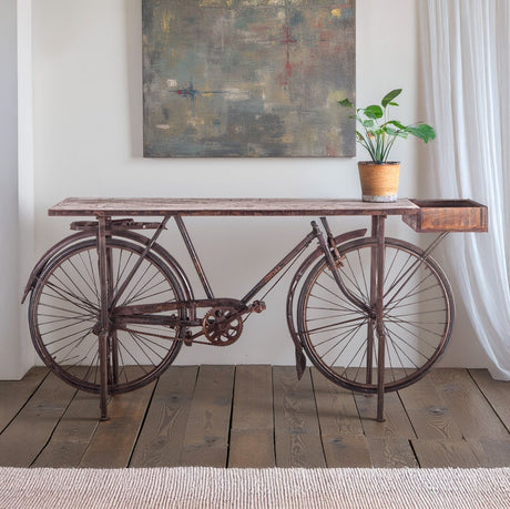 Industrial Teak 71" Bicycle Console Table in Walnut from Home Trends & Design - Luna Furniture