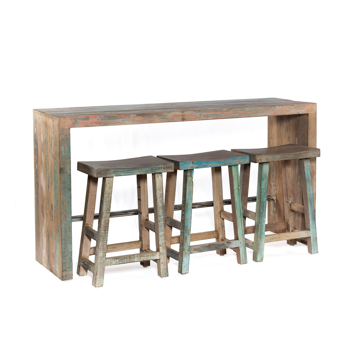 Ibiza 66" Sofa Back Console Table with Stools in Vintage Teal Reclaimed Wood from Home Trends & Design - Luna Furniture