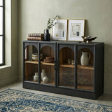 Kingston 48" Two Door Glass Cabinet in Black with Natural Interior