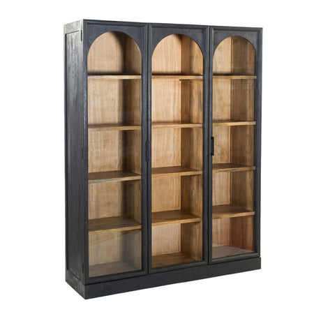 Kingston 61" Glass Cabinet Shelves in Black with Natural Interior from Home Trends & Design - Luna Furniture
