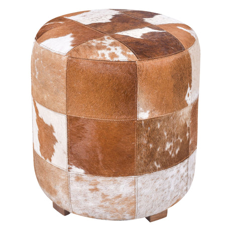 Leeds 16" Pouf in Brown Hair on Hide from Home Trends & Design - Luna Furniture