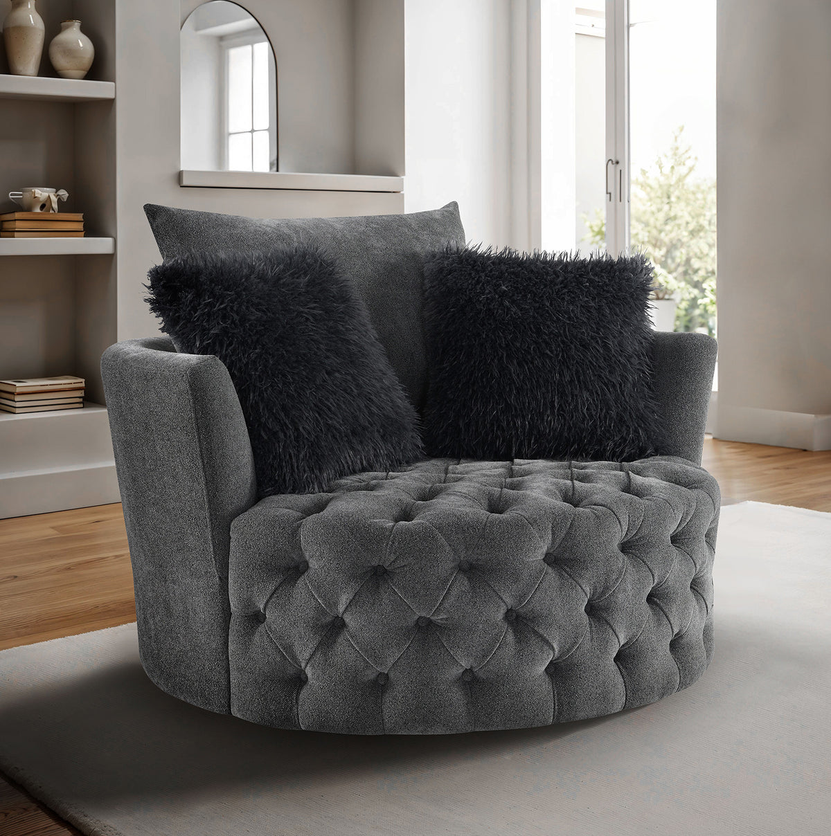 Sofi Dark Gray Button Tufted Swivel Chair from Furniture of America - Luna Furniture