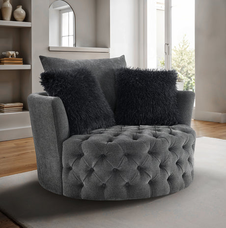 Sofi Dark Gray Button Tufted Swivel Chair from Furniture of America - Luna Furniture