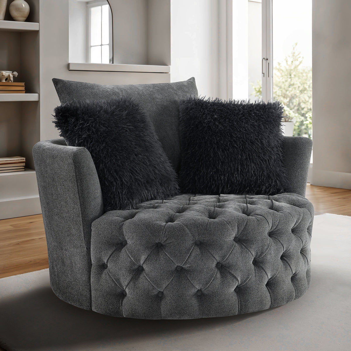 Sofi Dark Gray Button Tufted Swivel Chair from Furniture of America - Luna Furniture