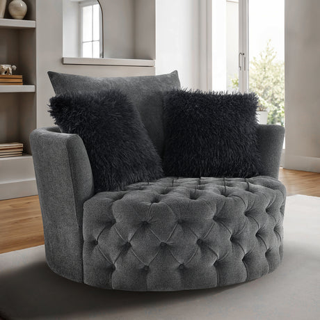 Sofi Dark Gray Button Tufted Swivel Chair from Furniture of America - Luna Furniture