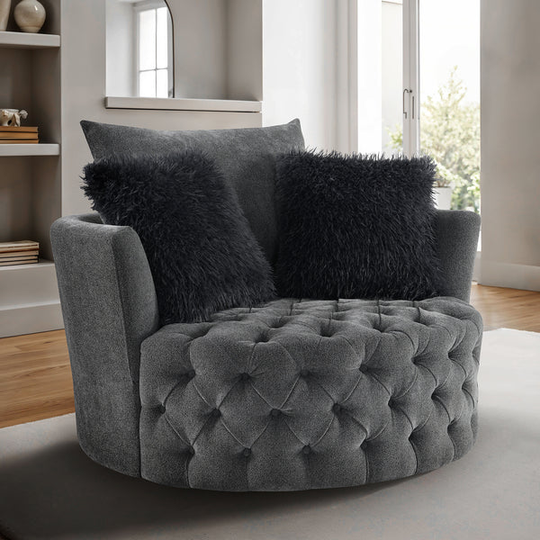 Sofi Dark Gray Button Tufted Swivel Chair