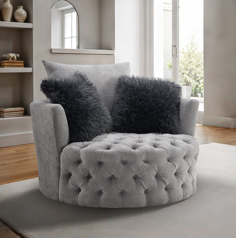 Sofi Light Gray Button Tufted Swivel Chair from Furniture of America - Luna Furniture