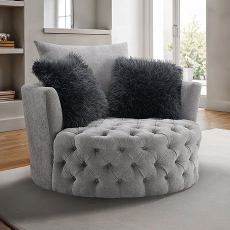 Sofi Light Gray Button Tufted Swivel Chair from Furniture of America - Luna Furniture