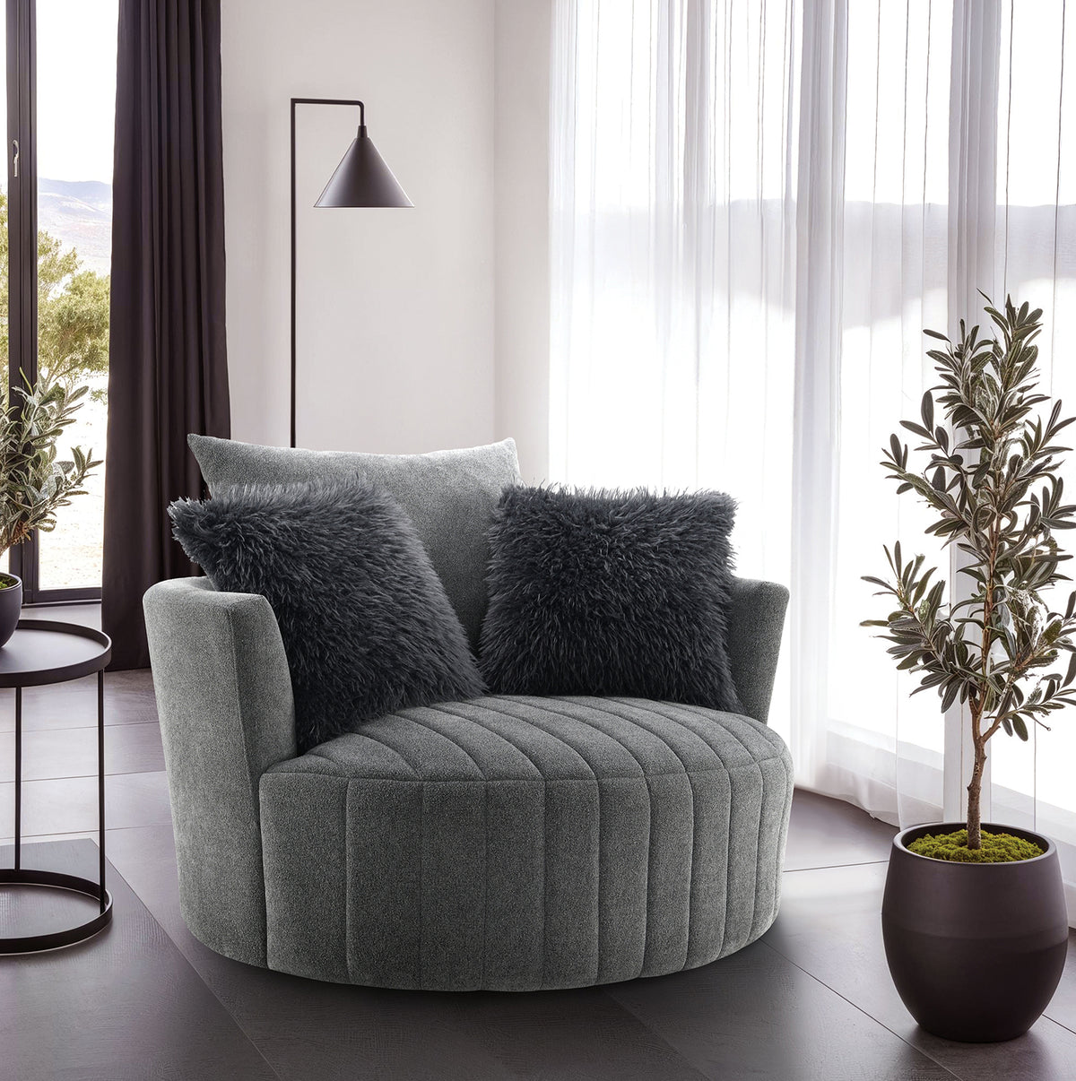 Hoople Dark Gray Channel Tufted Swivel Chair from Furniture of America - Luna Furniture