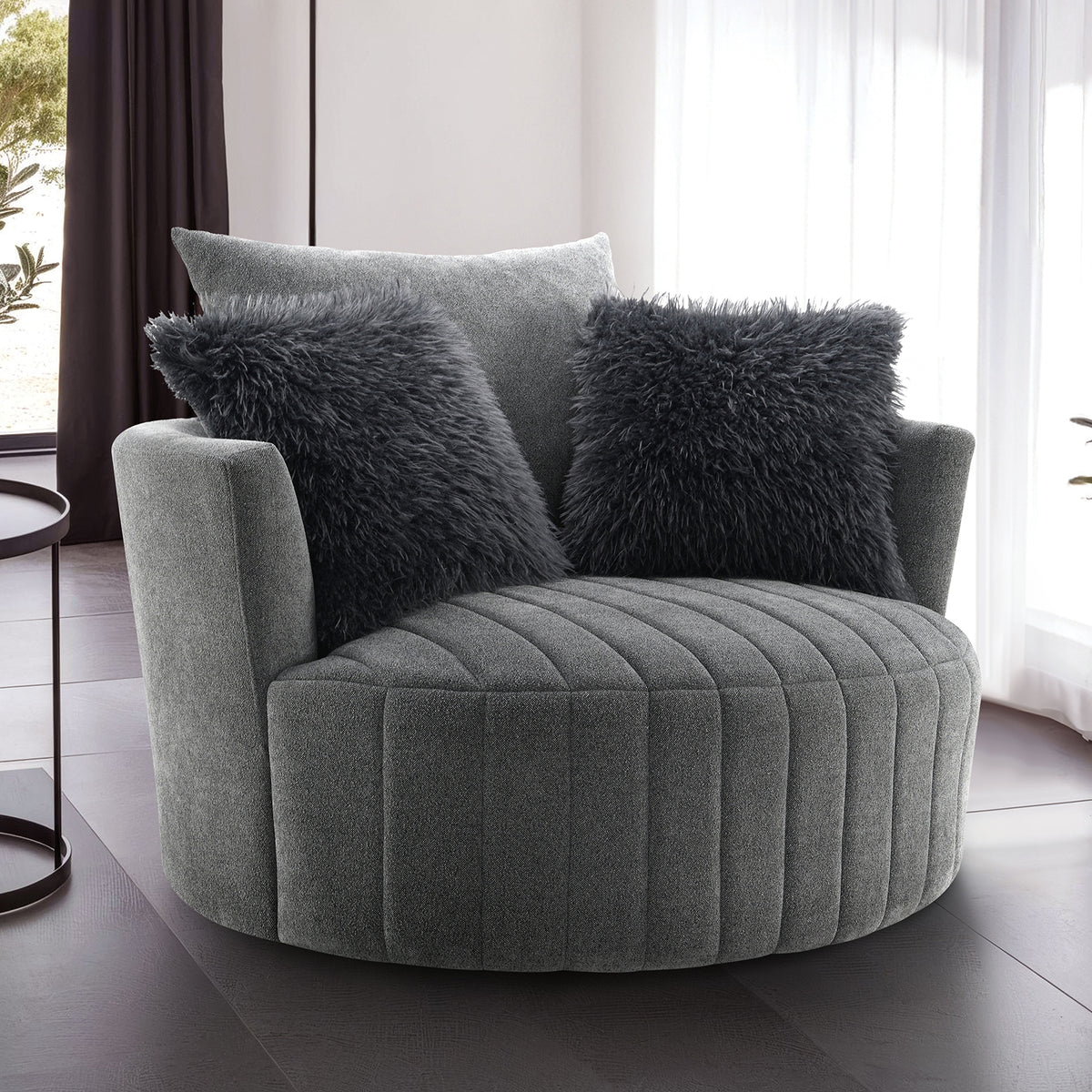 Hoople Dark Gray Channel Tufted Swivel Chair from Furniture of America - Luna Furniture