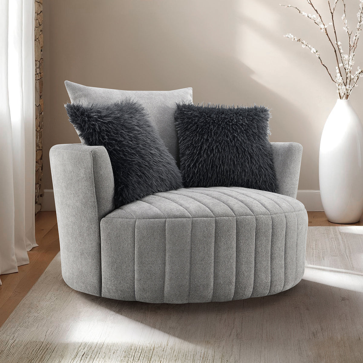 Hoople Light Gray Channel Tufted Swivel Chair from Furniture of America - Luna Furniture