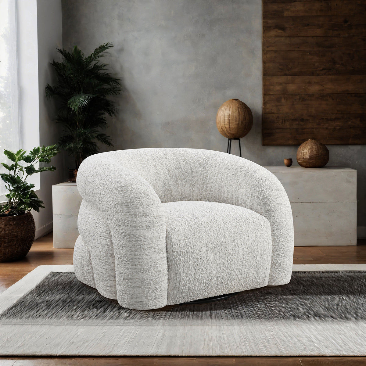 Freja Cotton White Swivel Chair from Furniture of America - Luna Furniture