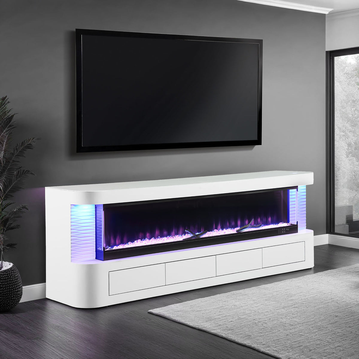 Luken White 71" TV Stand w/ Electric Fire Place from Furniture of America - Luna Furniture