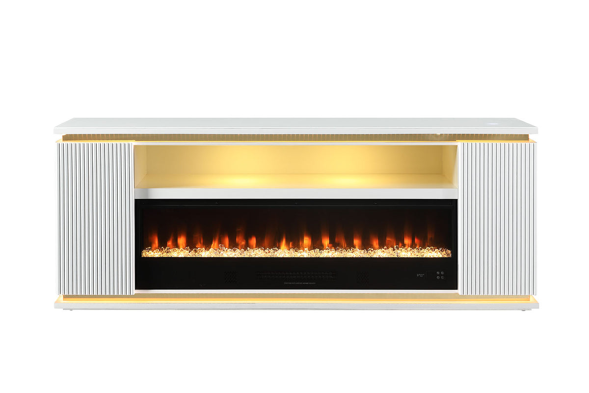 Medea White 71" TV Stand w/ Electric Fire Place from Furniture of America - Luna Furniture