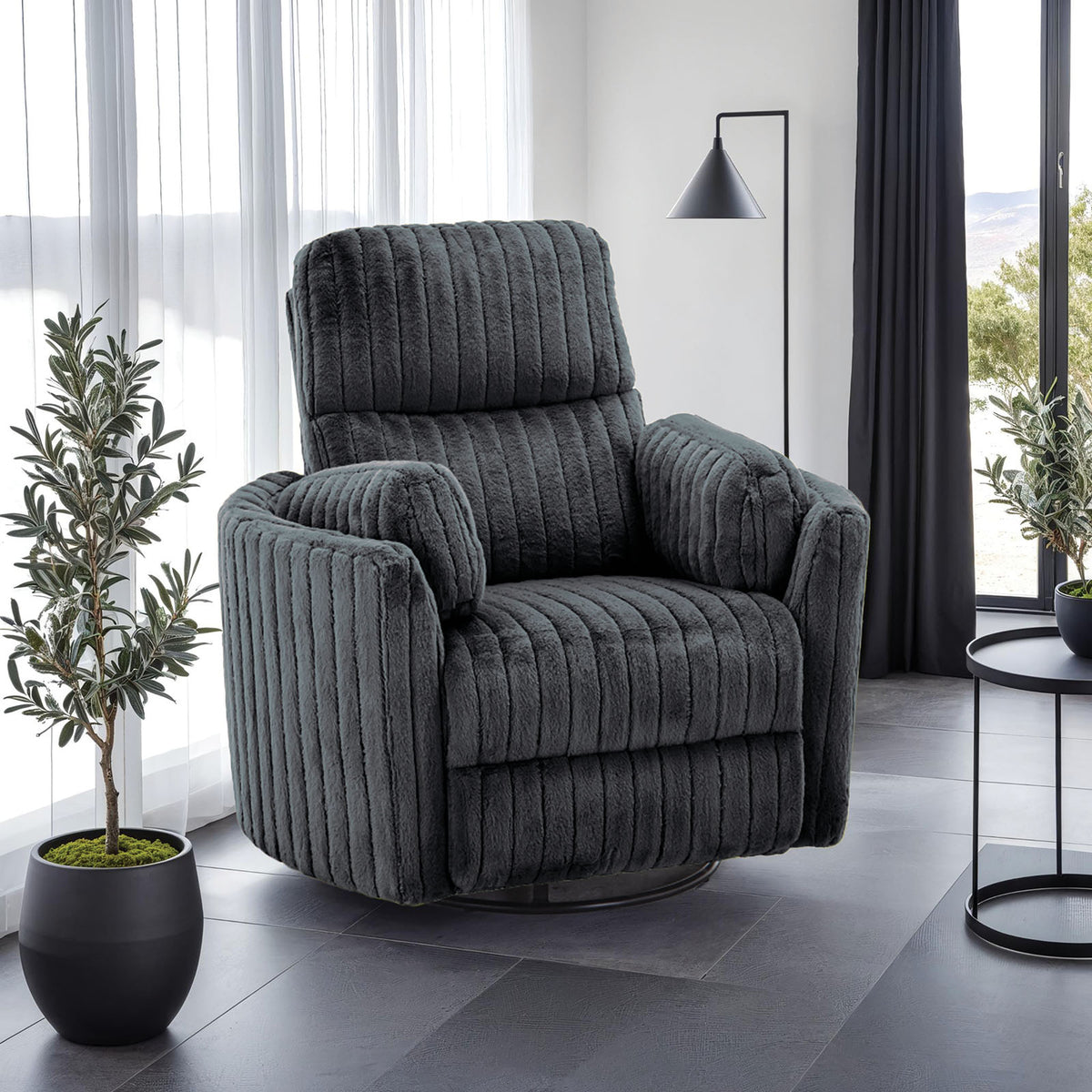 Belper Dark Gray Power Glider Recliner w/ Swivel from Furniture of America - Luna Furniture