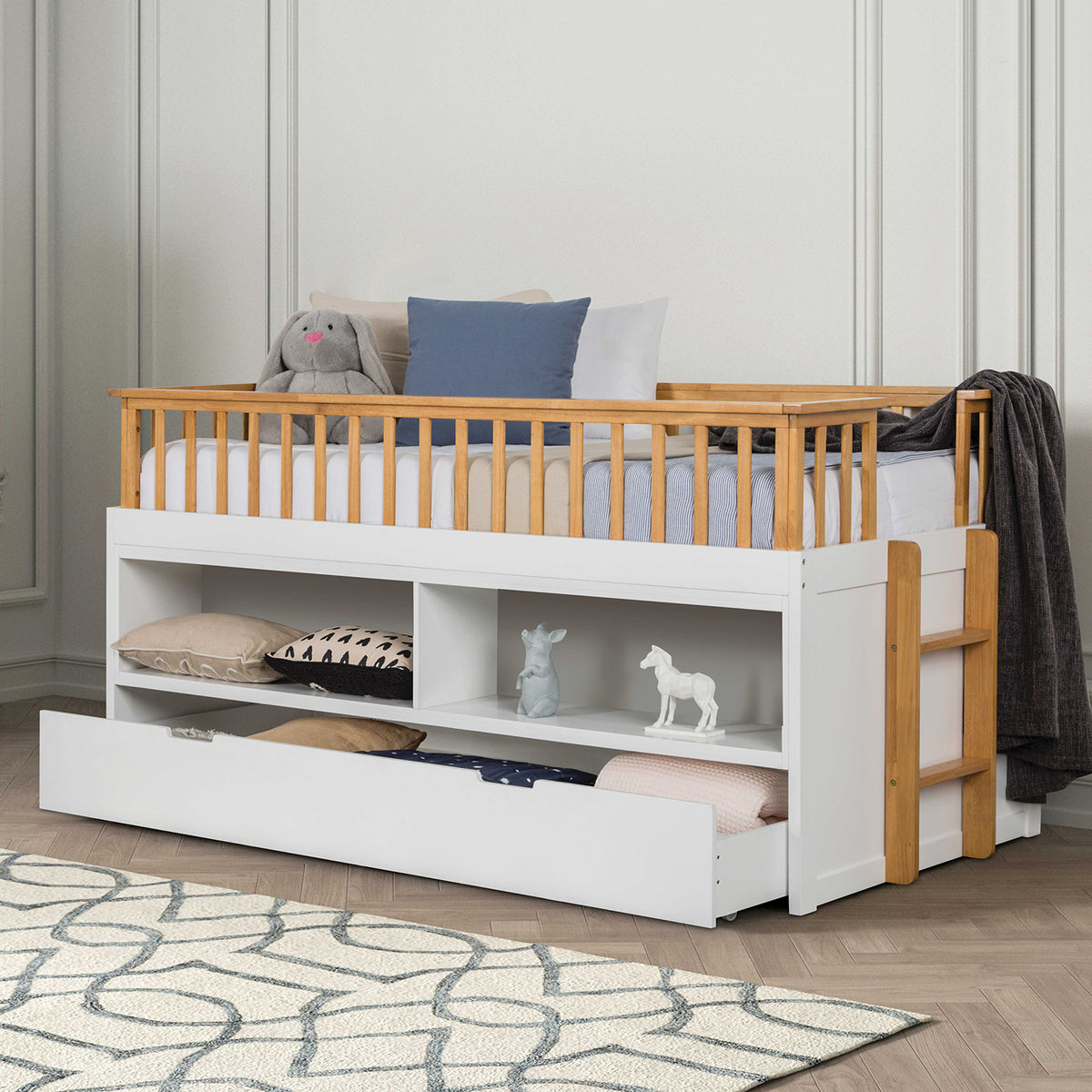 McPherson White/Light Oak Twin Captain Bed from Furniture of America - Luna Furniture
