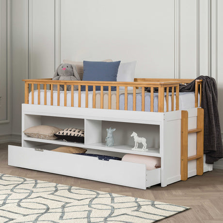 McPherson White/Light Oak Twin Captain Bed from Furniture of America - Luna Furniture