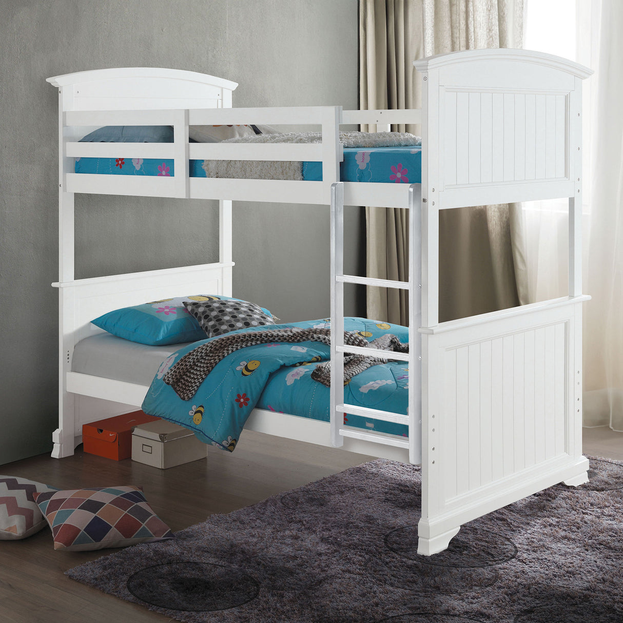 Albano White Twin/Twin Bunk Bed from Furniture of America - Luna Furniture
