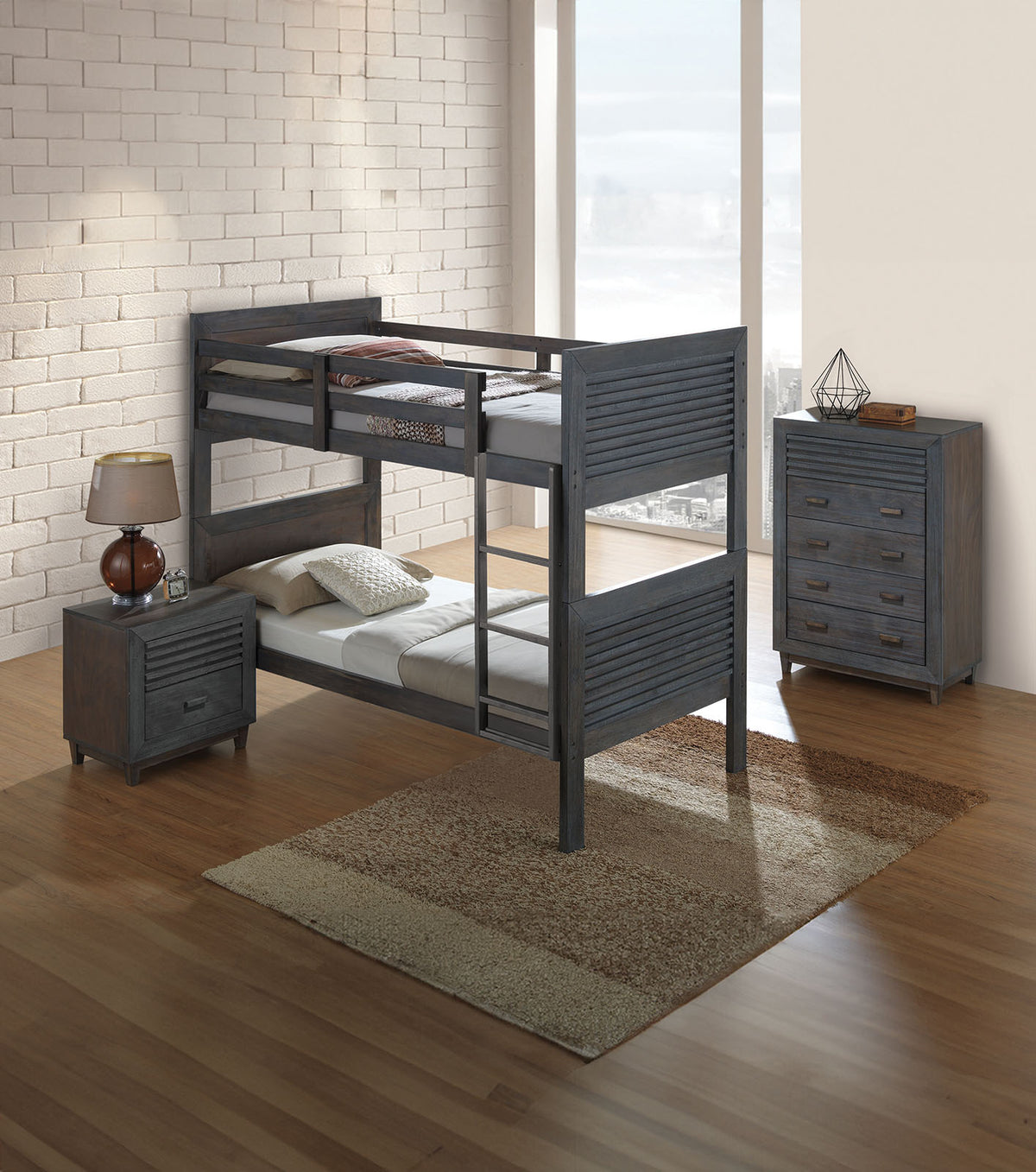 Witham Charcoal Brown Twin/Full Bunk Bed from Furniture of America - Luna Furniture