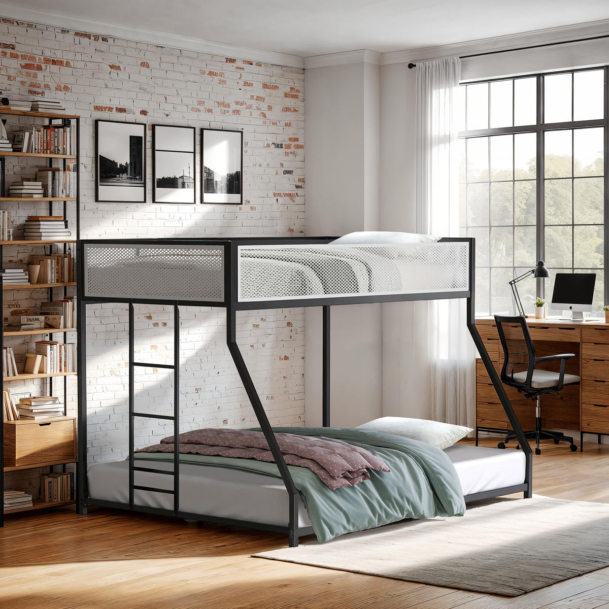 Southall Matte Black/Matte White Twin/full Metal Bunk Bed from Furniture of America - Luna Furniture