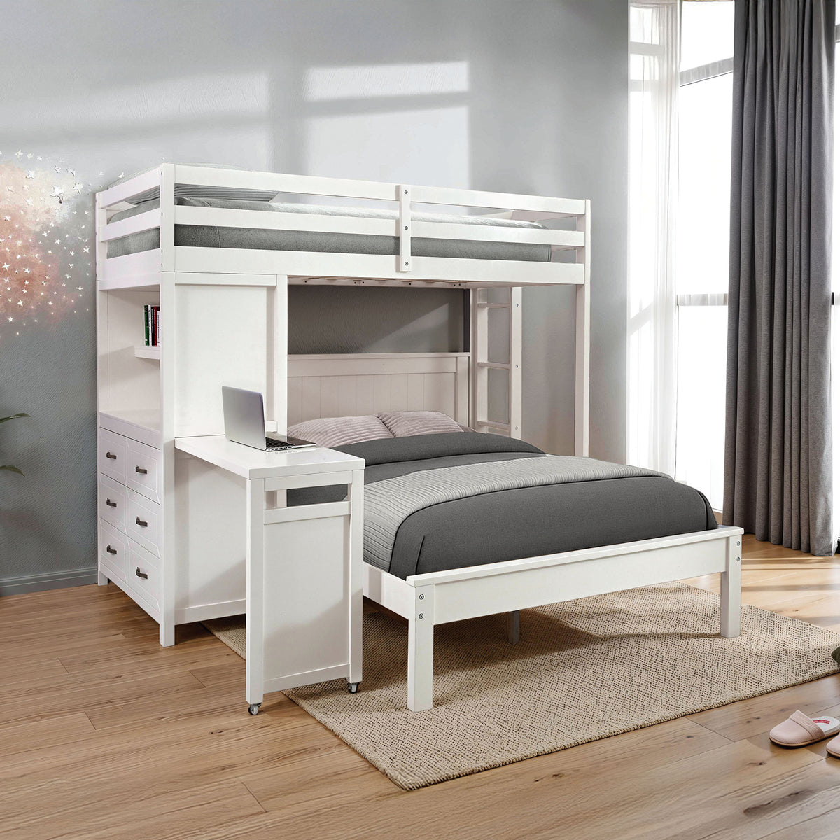 Aludra White Loft Bed from Furniture of America - Luna Furniture
