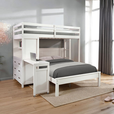 Aludra White Loft Bed with Full Bed from Furniture of America - Luna Furniture