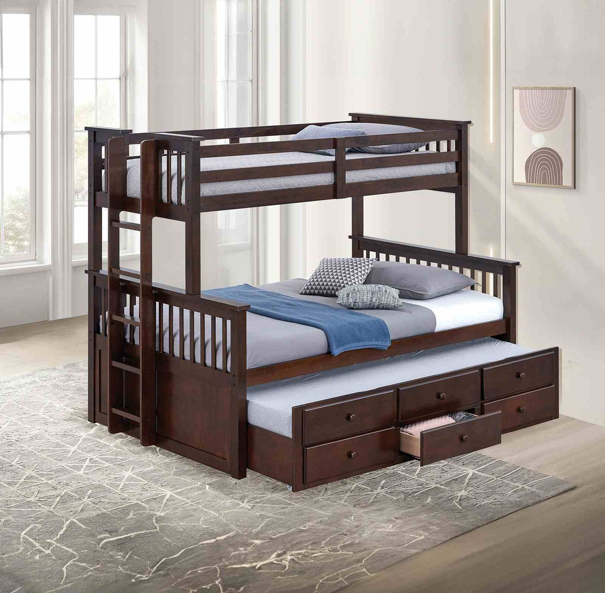 University Dark Walnut Twin/Full Bunk Bed from Furniture of America - Luna Furniture